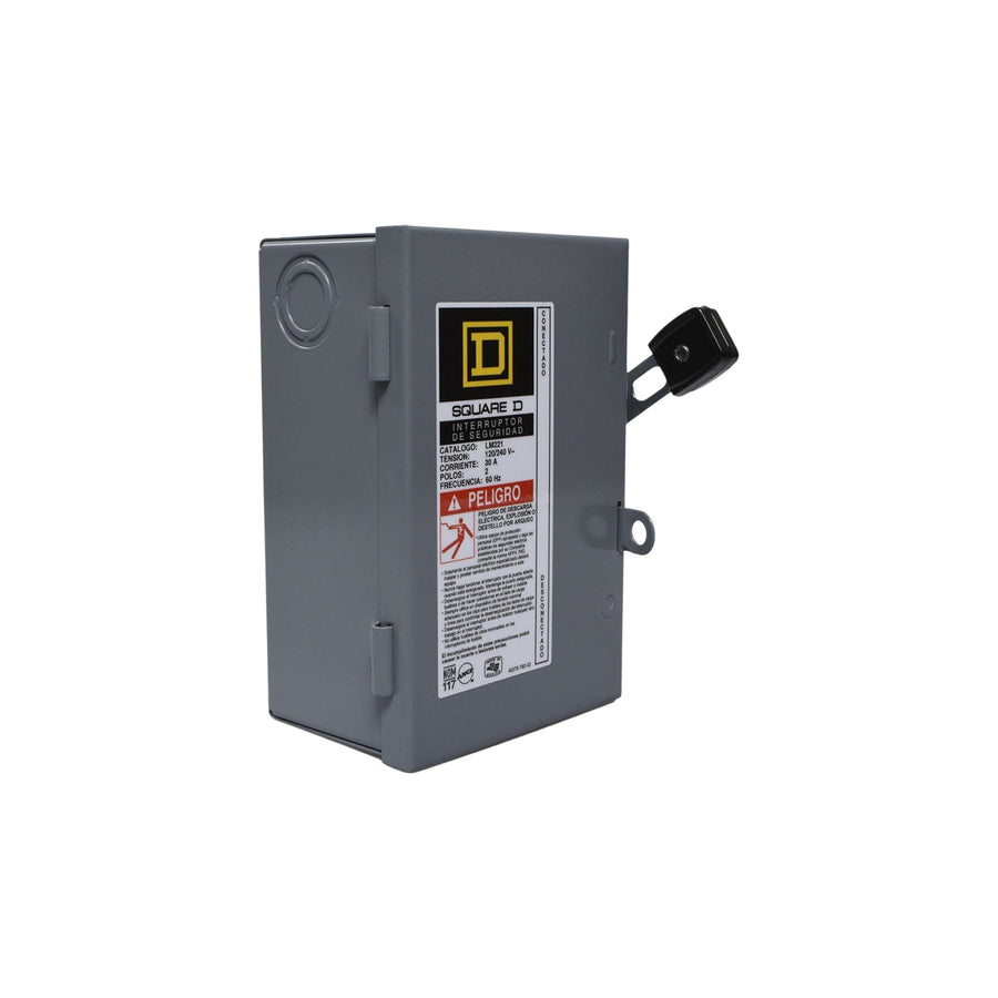 Interruptor de seguridad con portafusibles Square D de 2 polos, 30A, 3 fases, 3 hilos, NEMA1, neutro