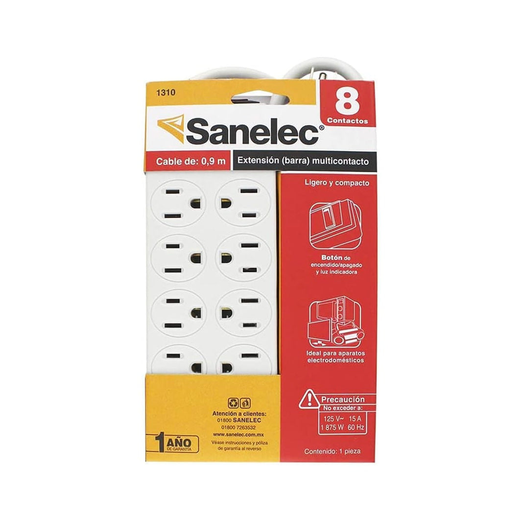 Multicontacto Sanelec con 8 Contactos, Luz Indicadora, 15A, 1875W, | SE313102