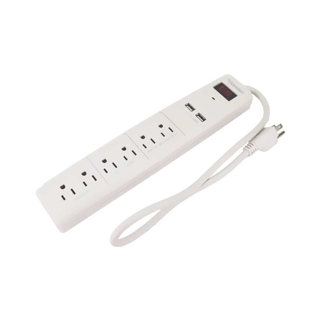 Multicontacto Sanelec con 6 Contactos y 2 Puertos USB, Supresor de Picos 450J, | SE313560