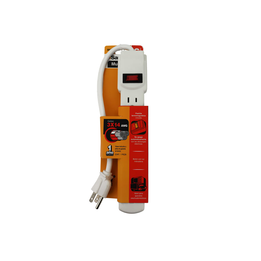 Multicontacto Sanelec en Barra, 6 Contactos, 15A, con Interruptor Protector y Luz Indicadora