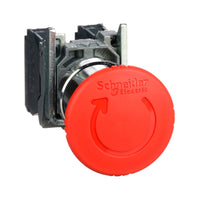 Pulsador de Paro de Emergencia Schneider Electric Harmony XB4BS8445, 40 mm, Rojo, 1 NA + 1 NC, con Giro para Liberar