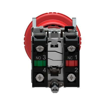 Pulsador de Paro de Emergencia Schneider Electric Harmony XB4BS8445, 40 mm, Rojo, 1 NA + 1 NC, con Giro para Liberar, vista 5