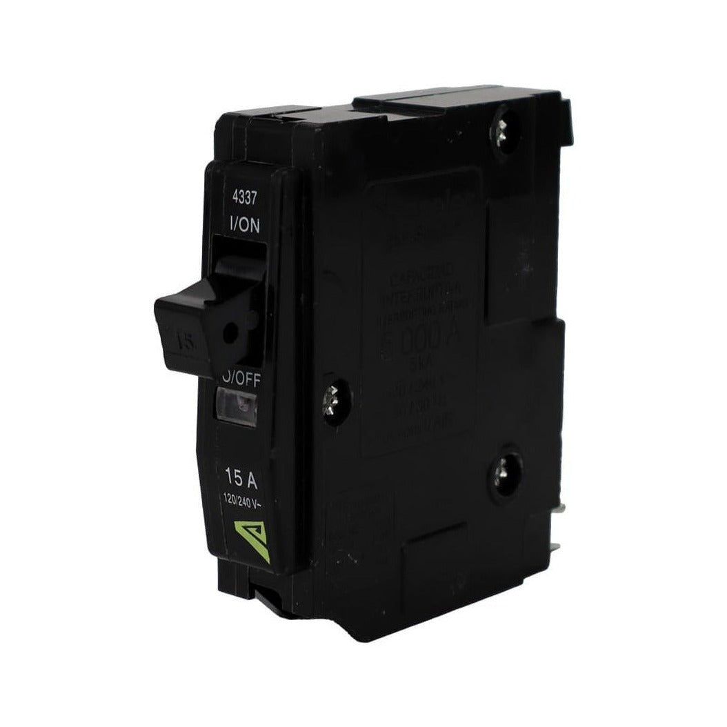 Pastilla termomagnética Sanelec de 1 polo y 15 A, vista en ángulo
