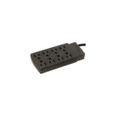 Multicontacto Sanelec de 8 entradas con supresor de picos y breaker de 15A en color negro, disponible en PEFSA