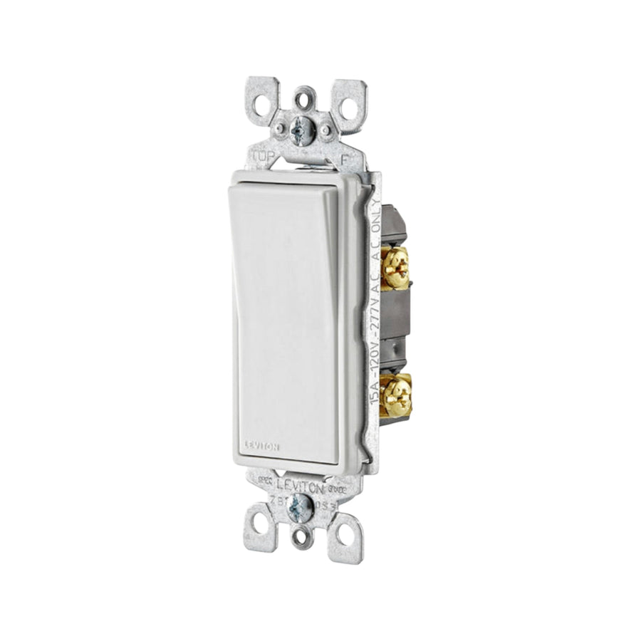 Apagador sencillo Leviton Decora color blanco de 15A con diseño de tecla ancha y estructura de acero de PEFSA