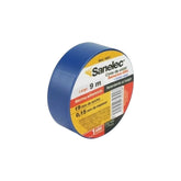 Rollo de cinta de aislar azul Sanelec de 19 mm x 9 m, ideal para conexiones eléctricas, marca PEFSA | Productos Eléctricos y Ferreteros
