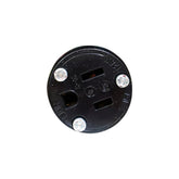 Conector hembra de hule negro Leviton PEFSA | Productos Eléctricos y Ferreteros, modelo NEMA 5-15R de uso rudo.