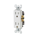 Contacto dúplex Leviton Decora color blanco de 15A 125V, diseño rectangular moderno con terminales de latón de PEFSA.