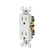 Contacto dúplex Leviton Decora color blanco de 15A 125V, diseño rectangular moderno con terminales de latón de PEFSA.