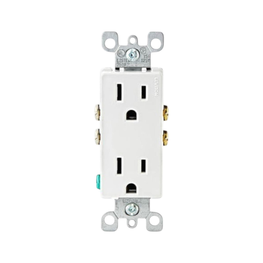 Contacto dúplex Leviton Decora blanco de 15A 125V, diseño rectangular moderno para instalaciones eléctricas de PEFSA