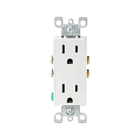 Contacto dúplex Leviton Decora blanco de 15A 125V, diseño rectangular moderno para instalaciones eléctricas de PEFSA