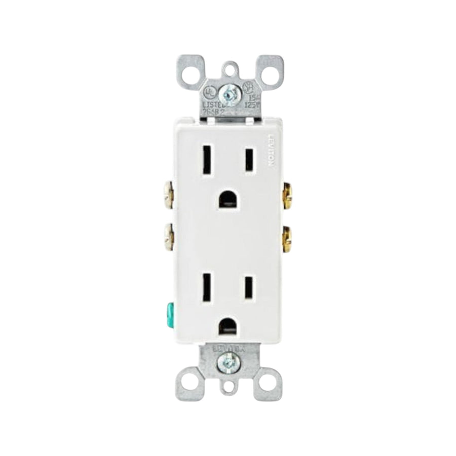 Contacto dúplex Leviton Decora blanco de 15A 125V, diseño rectangular moderno para instalaciones eléctricas de PEFSA