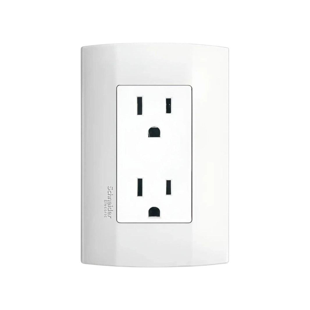 Contacto dúplex blanco PEFSA | Productos Eléctricos y Ferreteros línea Duna Schneider Electric con conexión a tierra