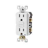 Contacto dúplex GFCI Leviton Smartlock blanco de 15A con botones de prueba y restablecimiento para seguridad eléctrica