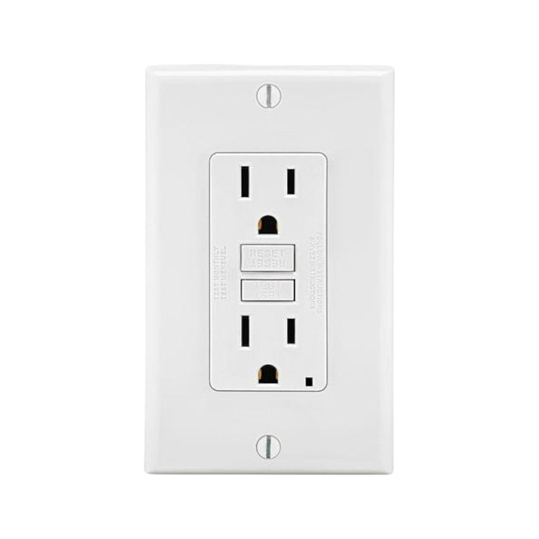 Contacto dúplex GFCI blanco Leviton de PEFSA | Productos Eléctricos y Ferreteros con placa Decora incluida