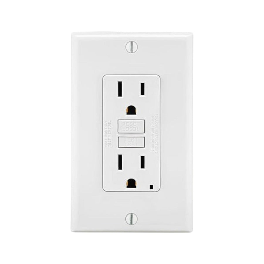 Contacto dúplex GFCI blanco Leviton de PEFSA | Productos Eléctricos y Ferreteros con placa Decora incluida