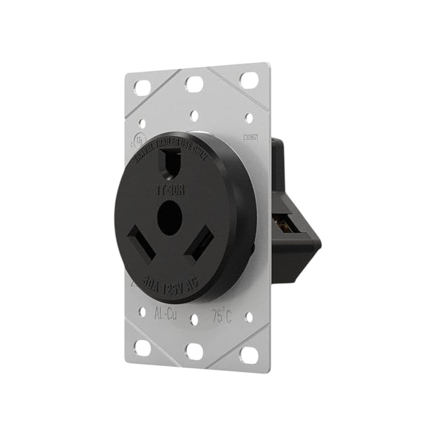 Contacto fijo Leviton de 30A y 125V con placa metálica, ideal para conexiones industriales seguras en PEFSA