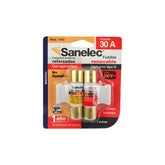 Juego de 2 fusibles Sanelec de 30A 250V con agarradera de plástico en empaque original de PEFSA | Productos Eléctricos y Ferreteros