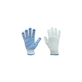 Guantes tipo japonés Argos de algodón y poliéster blanco con puntos de PVC azul en la palma para mayor agarre