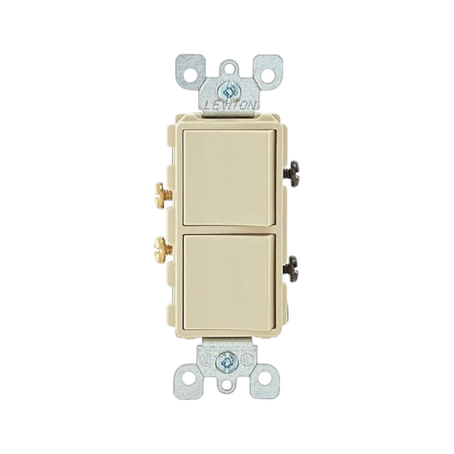 Interruptor dúplex Leviton Decora color marfil de 15A para control doble en instalaciones de PEFSA | Productos Eléctricos y Ferreteros
