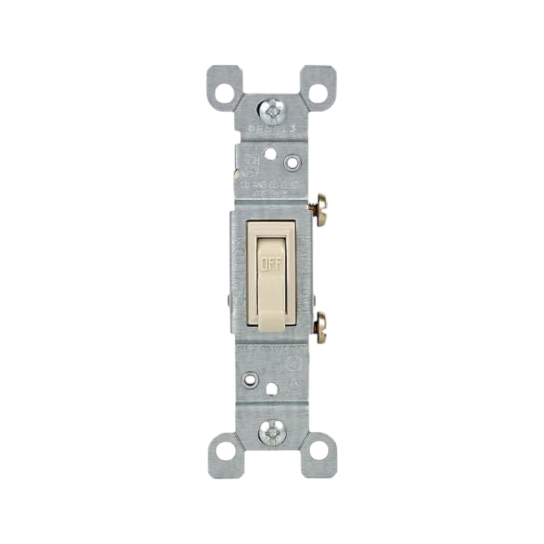 Interruptor de palanca sencillo Leviton PEFSA | Productos Eléctricos y Ferreteros en color marfil de 15A y 120V