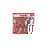 Juego de 4 pinzas profesionales Santul en empaque, con mangos ergonómicos Confort Grip, vendidas por PEFSA | Productos Eléctricos y Ferreteros