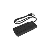 Multicontacto Sanelec de 8 entradas con supresor de picos y cable negro, ideal para proteger equipos en PEFSA | Productos Eléctricos y Ferreteros