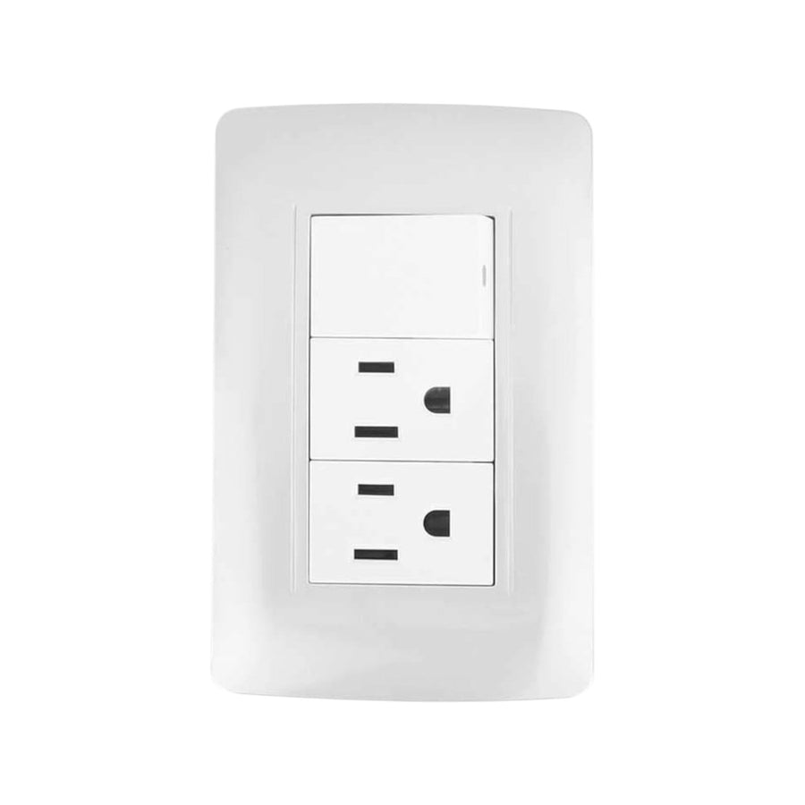Placa armada PEFSA | Productos Eléctricos y Ferreteros Toscana con un apagador y dos contactos en acero inoxidable silver