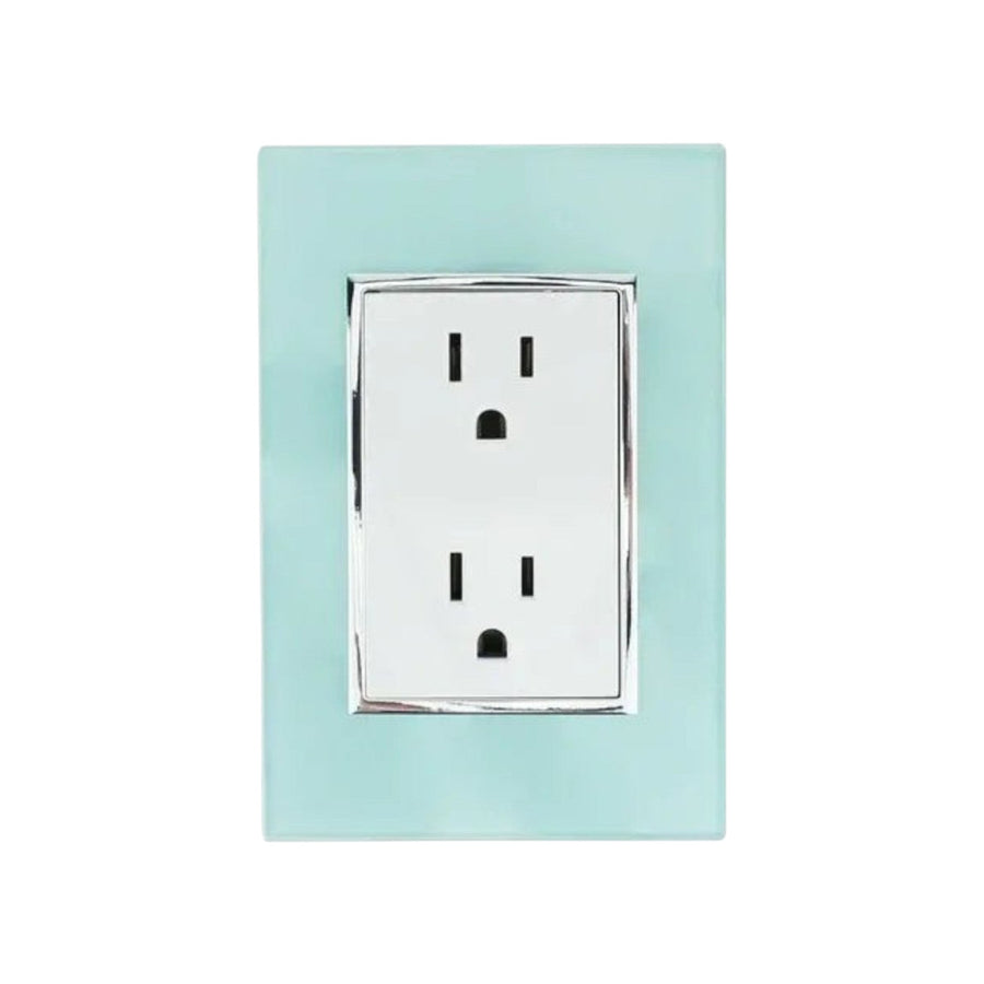 Placa armada Sanelec Venecia color aqua con dos contactos polarizados, disponible en PEFSA | Productos Eléctricos y Ferreteros