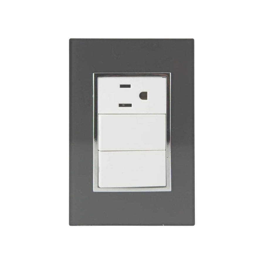 Placa armada PEFSA | Productos Eléctricos y Ferreteros Sanelec Venecia color humo con 2 apagadores y 1 contacto