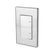 Placa armada Sanelec con un apagador sencillo y uno de escalera en color blanco, ideal para instalaciones eléctricas.