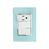 Placa armada Sanelec Venecia Aqua con dos apagadores y un contacto, acabado color agua, disponible en PEFSA | Productos Eléctricos y Ferreteros