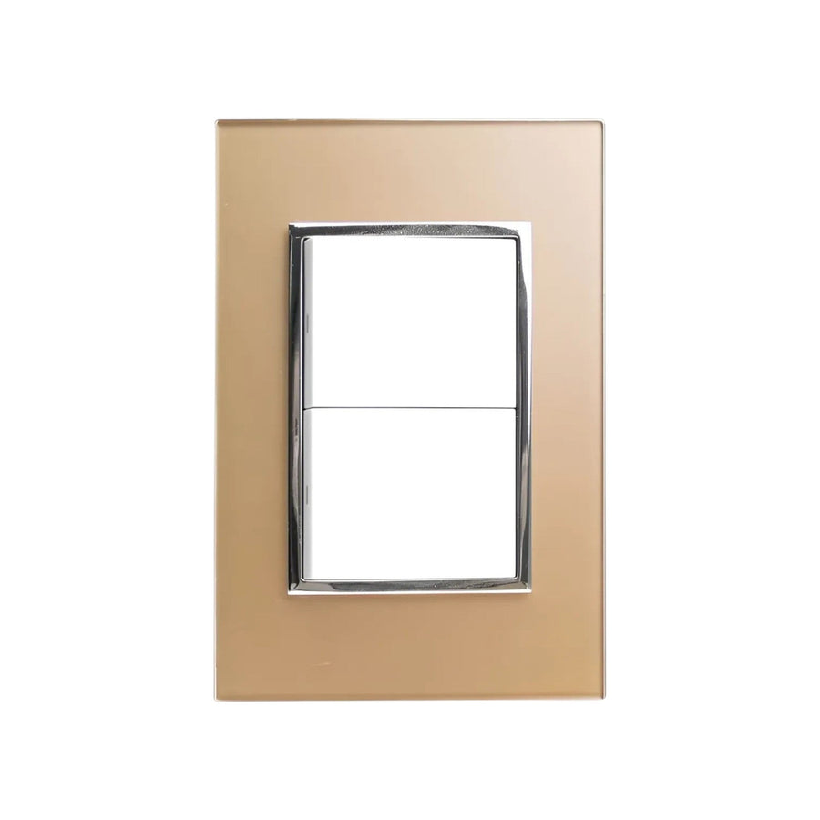 Placa armada PEFSA | Productos Eléctricos y Ferreteros Sanelec Venecia color champagne con dos interruptores