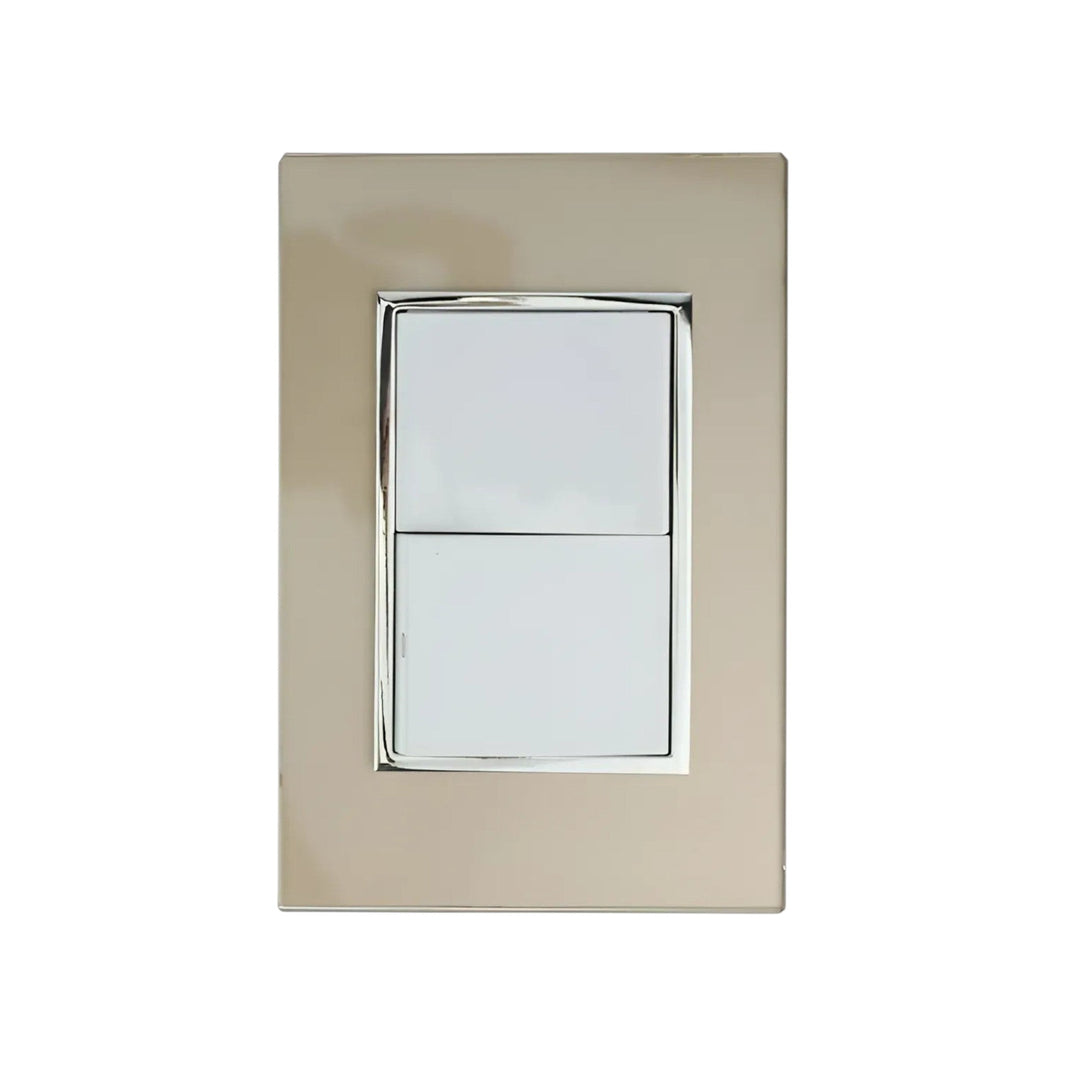 Placa armada PEFSA | Productos Eléctricos y Ferreteros Venecia color champagne con dos apagadores sencillos blancos