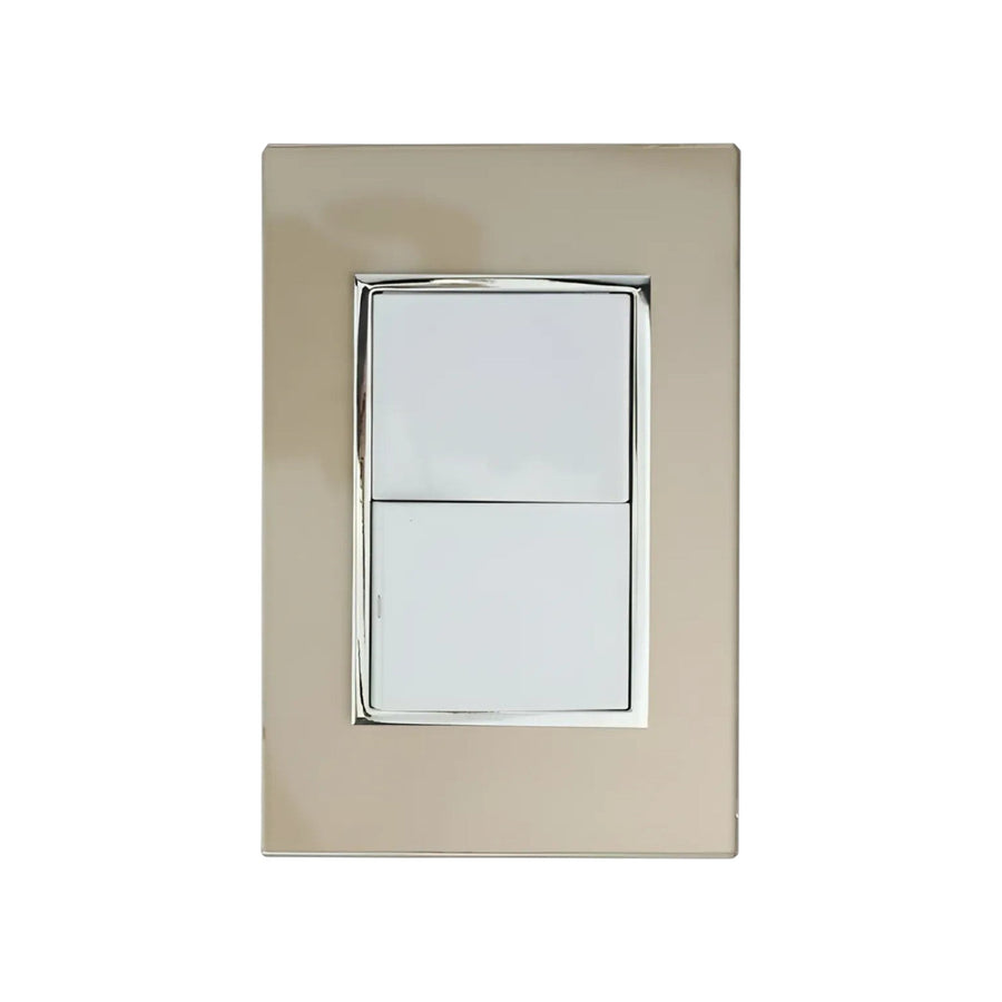 Placa armada PEFSA | Productos Eléctricos y Ferreteros Venecia color champagne con dos apagadores sencillos blancos