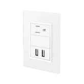 Placa armada blanca PEFSA | Productos Eléctricos y Ferreteros con un contacto eléctrico y dos puertos USB integrados
