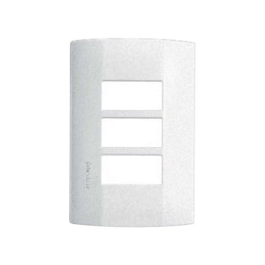 Placa de 3 módulos Schneider Electric línea Duna en color blanco, fabricada en policarbonato resistente de PEFSA.