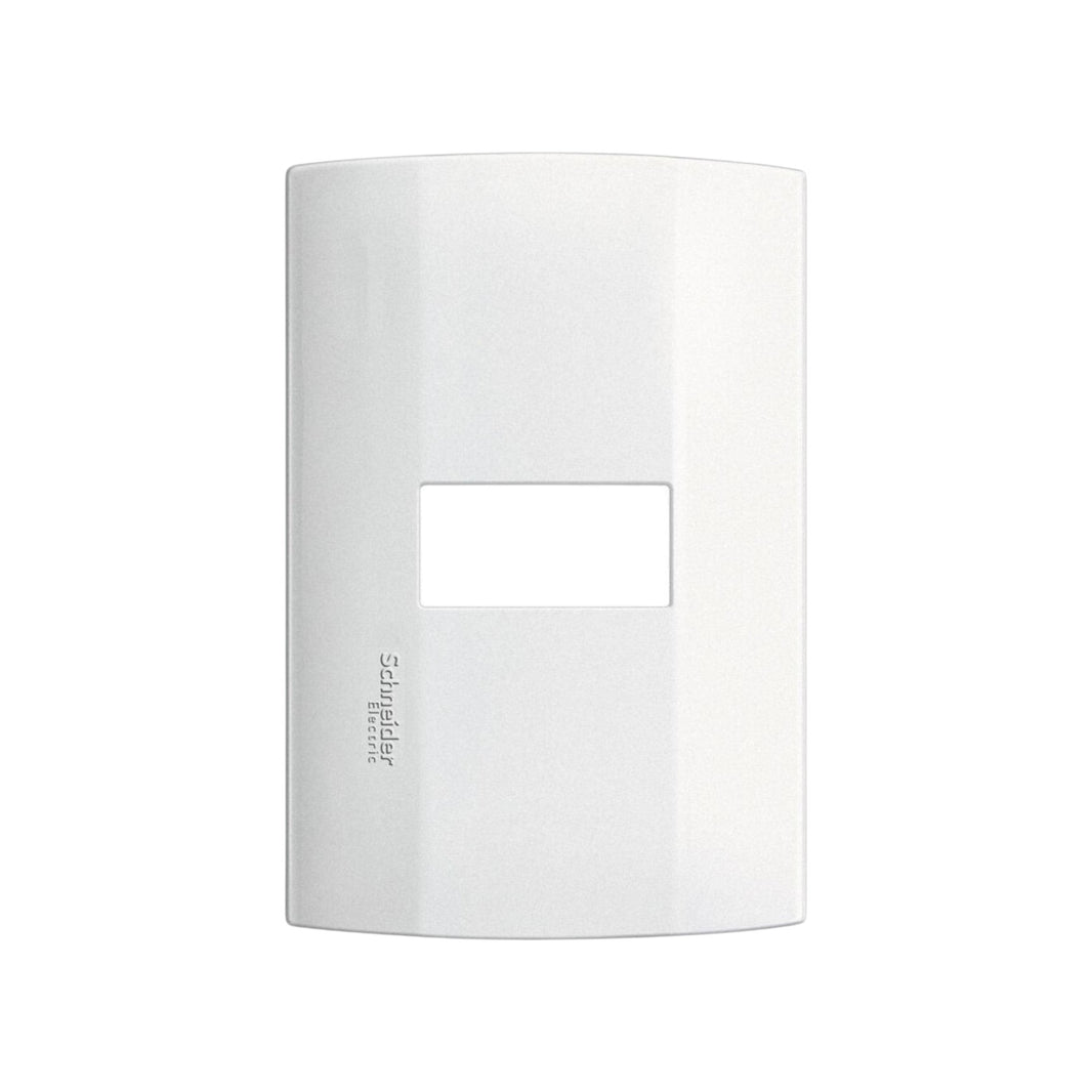 Placa de 1 módulo Schneider Electric línea Duna en color blanco, fabricada en policarbonato resistente de PEFSA.