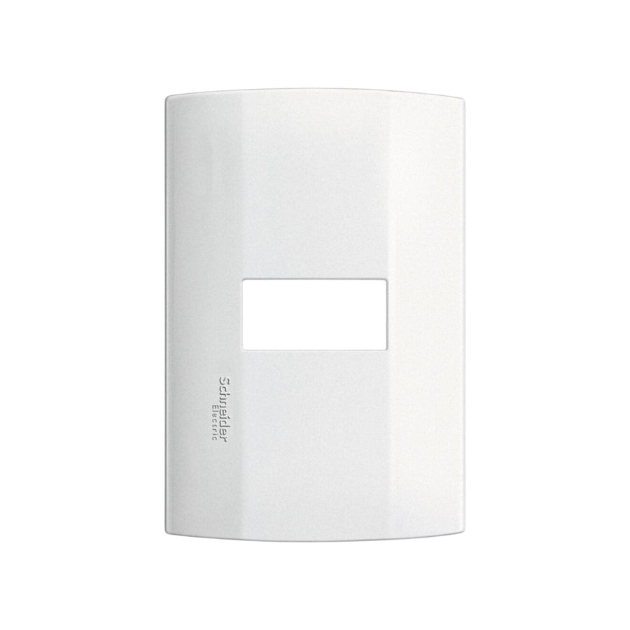 Placa de 1 módulo Schneider Electric línea Duna en color blanco, fabricada en policarbonato resistente de PEFSA.