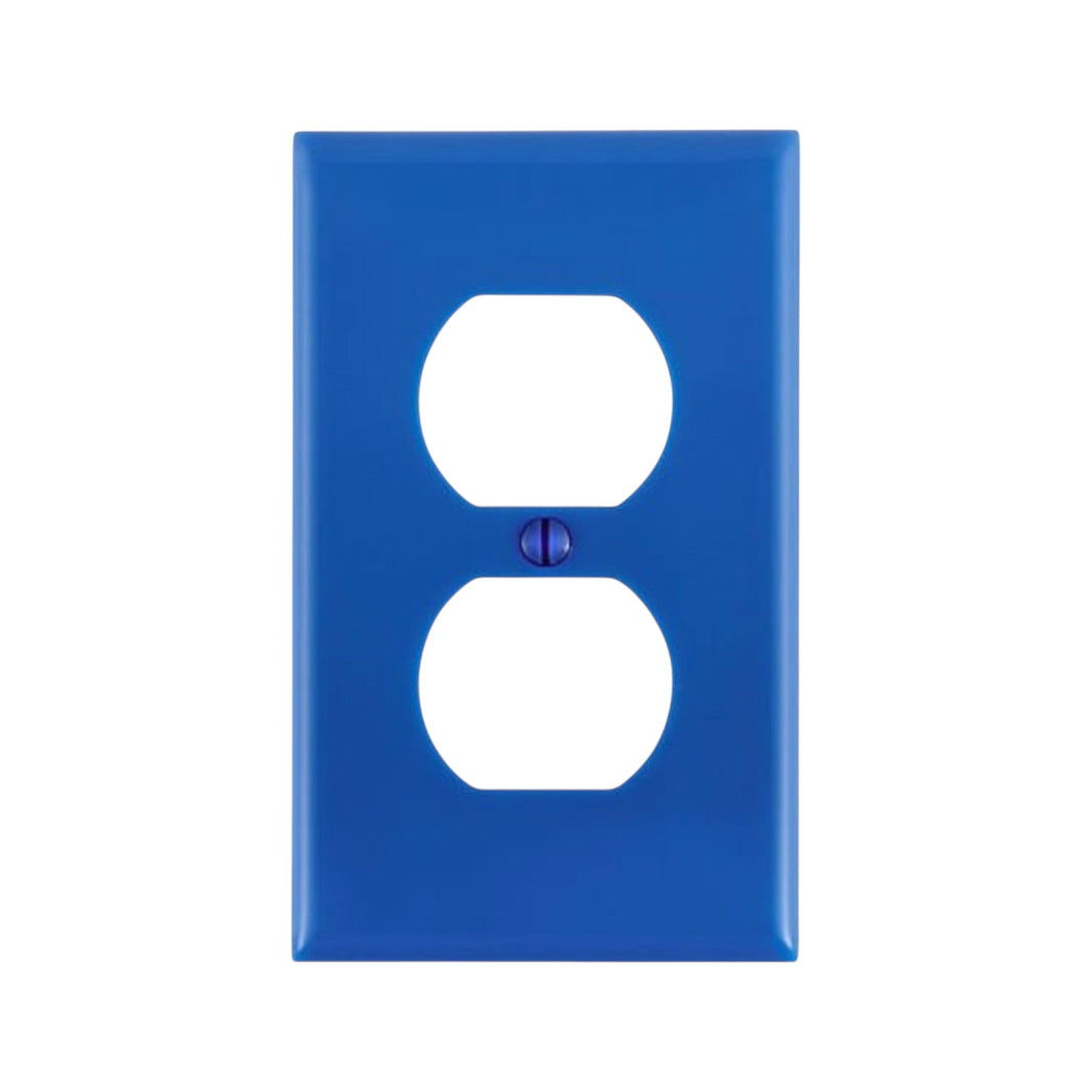 Placa de pared de nylon azul Leviton Decora para contacto dúplex, resistente y duradera, disponible en PEFSA | Productos Eléctricos y Ferreteros