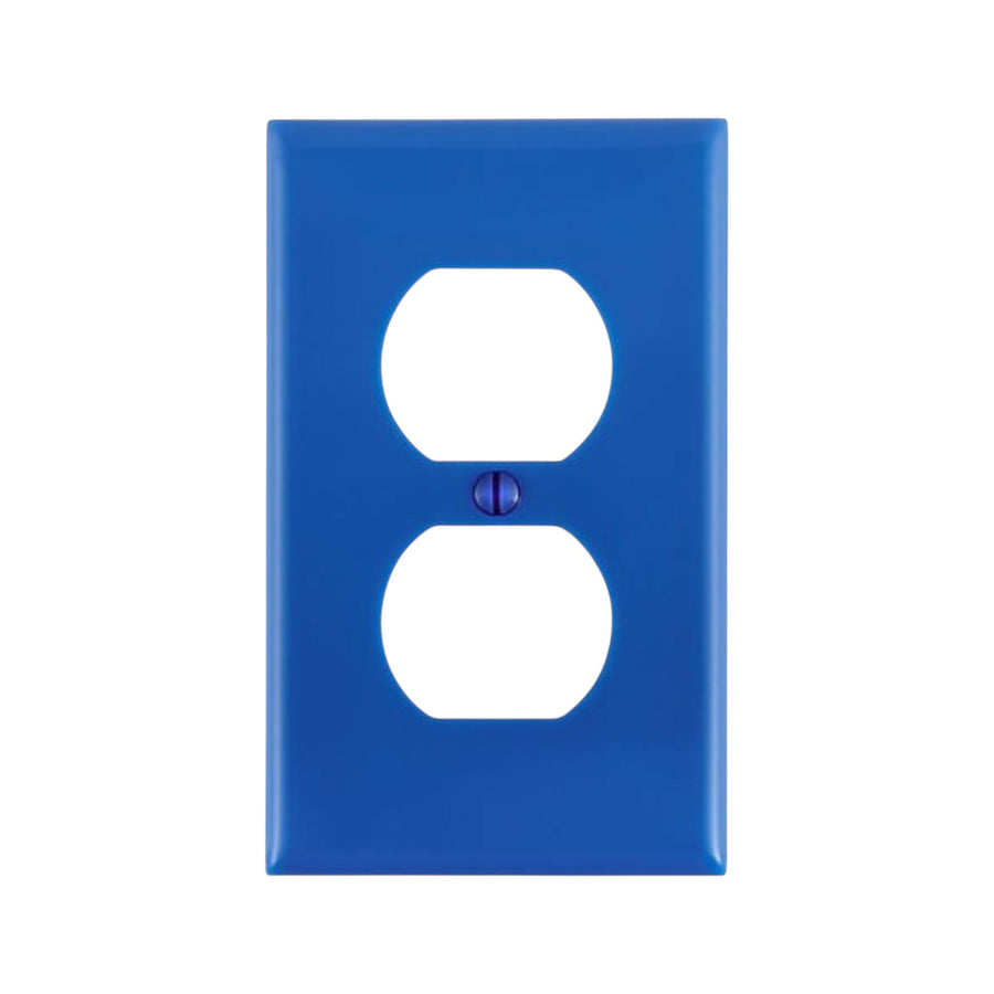 Placa de pared de nylon azul Leviton Decora para contacto dúplex, resistente y duradera, disponible en PEFSA | Productos Eléctricos y Ferreteros