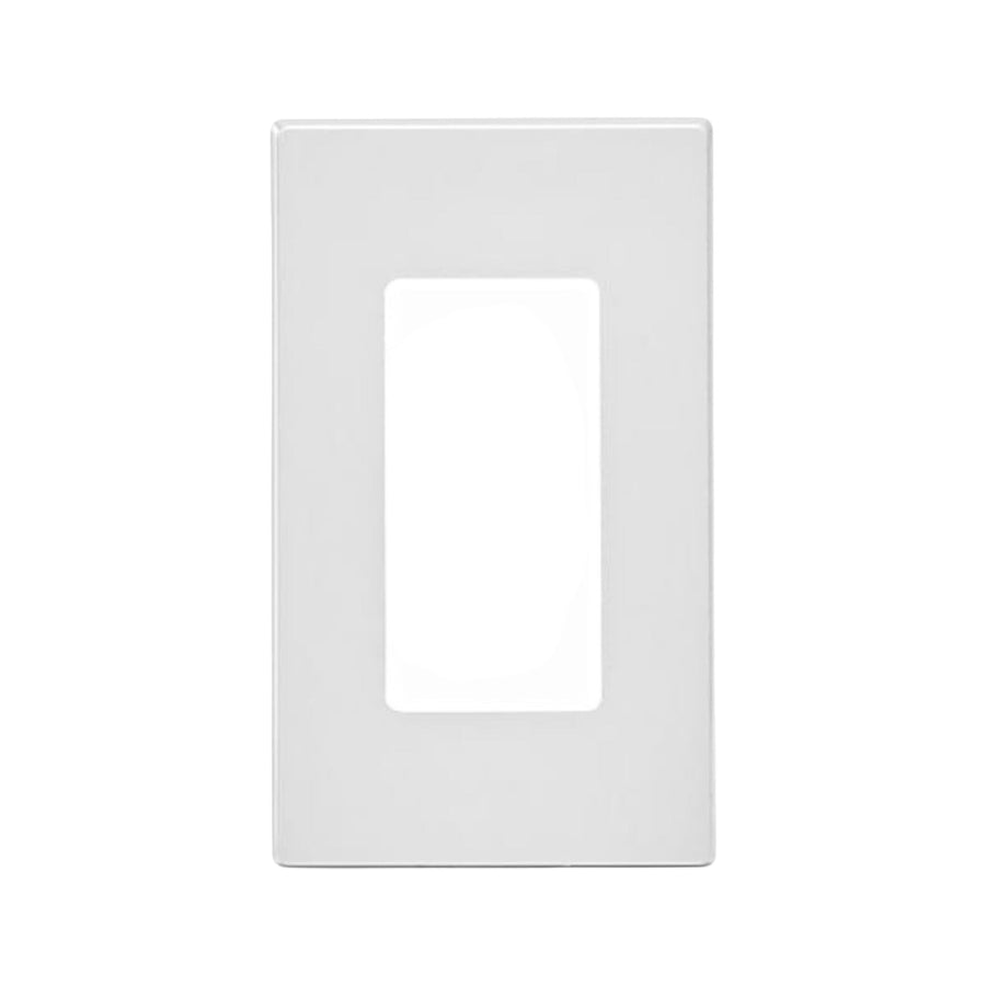 Placa de pared blanca Leviton Decora Plus de una unidad fabricada en nylon irrompible con diseño sin tornillos visibles.