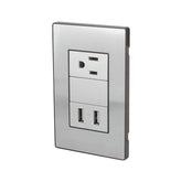 Placa armada Sanelec Cordoba gris con un contacto y dos puertos USB de carga rápida, disponible en PEFSA | Productos Eléctricos y Ferreteros