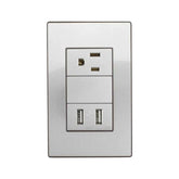 Placa armada Sanelec Cordoba gris con un contacto eléctrico y dos puertos USB de carga rápida en PEFSA