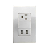 Placa armada Sanelec Cordoba gris con un contacto eléctrico y dos puertos USB de carga rápida en PEFSA
