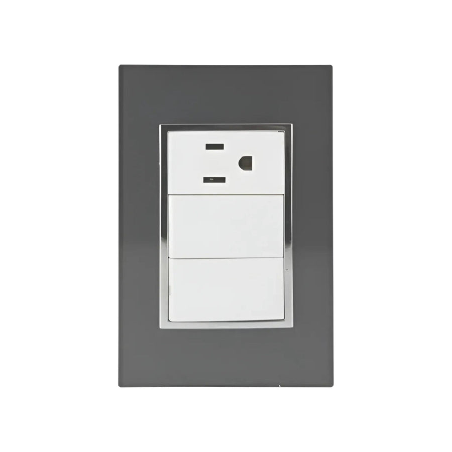 Placa armada PEFSA | Productos Eléctricos y Ferreteros Sanelec Venecia color humo con apagador y contacto polarizado
