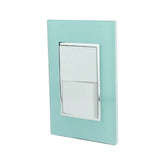 Placa armada Sanelec Venecia Aqua con dos interruptores blancos y acabado en color verde agua de PEFSA | Productos Eléctricos y Ferreteros