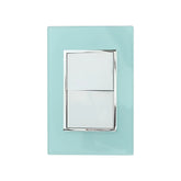 Placa armada Sanelec Venecia Aqua con dos apagadores blancos y marco cromado, ideal para exteriores IP54 en PEFSA