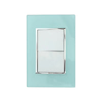 Placa armada Sanelec Venecia Aqua con dos apagadores blancos y marco cromado, ideal para exteriores IP54 en PEFSA