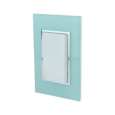 Placa armada Sanelec Venecia Aqua con apagador de escalera color blanco y marco decorativo en tono azul claro